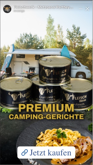 Story-Anzeige von Fleischwerk: Premium Camping-Gerichte