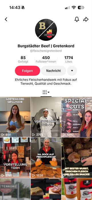 TikTok-Profil von Burgstädter Beef / Fleischerei Gretenkord