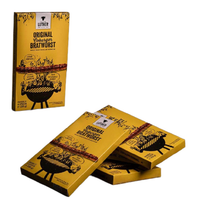 Verpackung Original Coburger Bratwurst der Metzgerei Luther